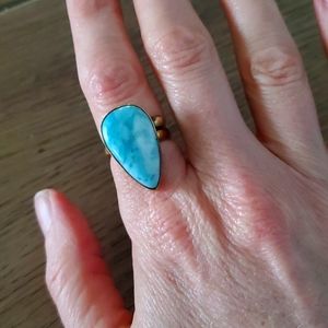 Adjustable Larimar Brass Ring